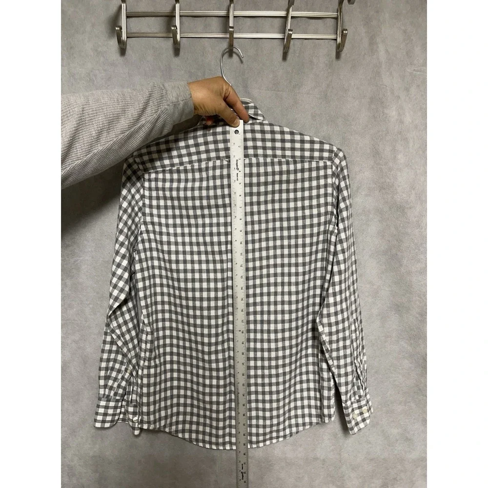Banana Republic Shirt Men S Standard Gingham Check‎ Linen Cotton Roll Up Sleeves
